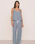 Model is wearing Linen Blend Relaxed Pant in Gingham White/Navy