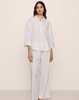 Model is wearing Linen Blend Relaxed Pant in White