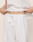 Model is wearing Linen Blend Relaxed Pant in White