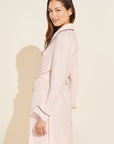 Model is wearing the Gisele TENCEL™ Modal Robe in sorbet pink/black.