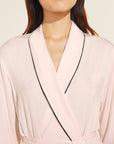 Model is wearing the Gisele TENCEL™ Modal Robe in sorbet pink/black.