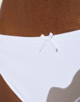 Model wears Pima Stretch Cotton Thong in White.