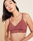 Model wears Rosalia TENCEL™ Modal Bralette in Rosewood.