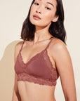 Model wears Rosalia TENCEL™ Modal Bralette in Rosewood.