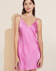 Model wears Inez Washable Silk Short Slip in Italian Rose.