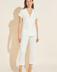 Model wears Gisele Printed TENCEL™ Modal Short Sleeve Cropped PJ Set in Palm/Bellini.