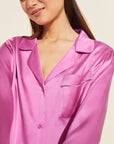 Model wears Inez Washable Silk Long PJ Set in Italian Rose/Foxglove.
