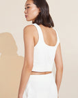 Model wears Recycled Boucle Cropped Tank in Ivory.