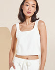 Model wears Recycled Boucle Cropped Tank in Ivory.