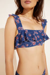 Jane Printed Textured Bikini Top - Peacoat/Brick