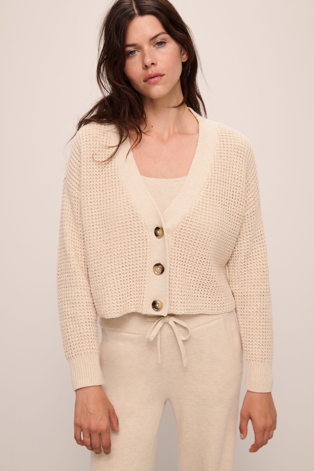 Recycled Sweater Cropped Cardigan in Oat