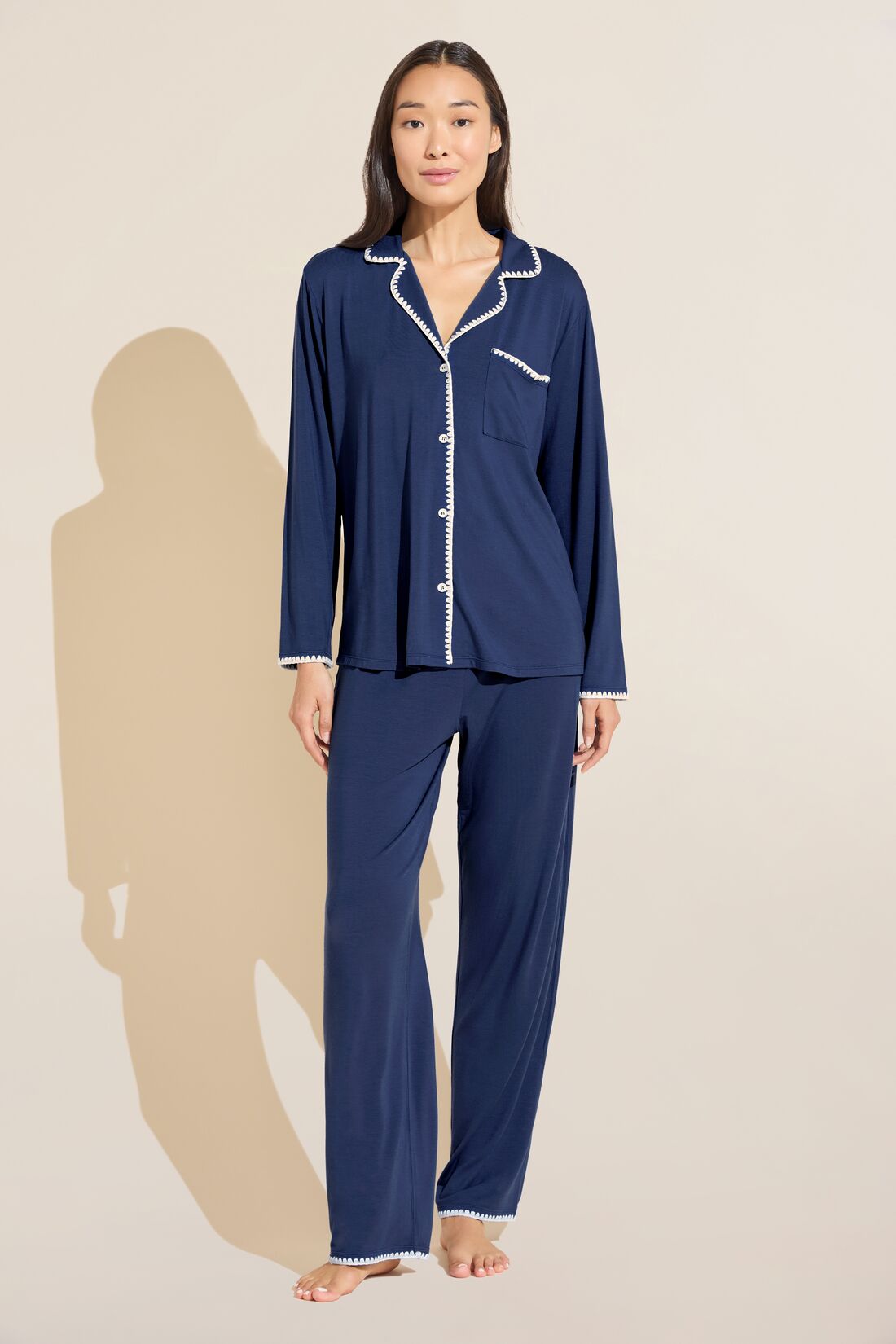 Frida TENCEL™ Modal Long PJ Set in Navy/Ivory