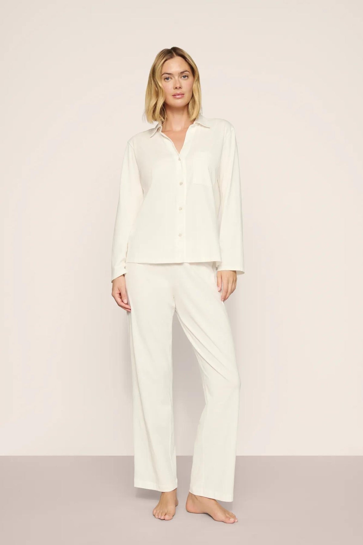 Organic Pima Cotton Long PJ Set in Ivory