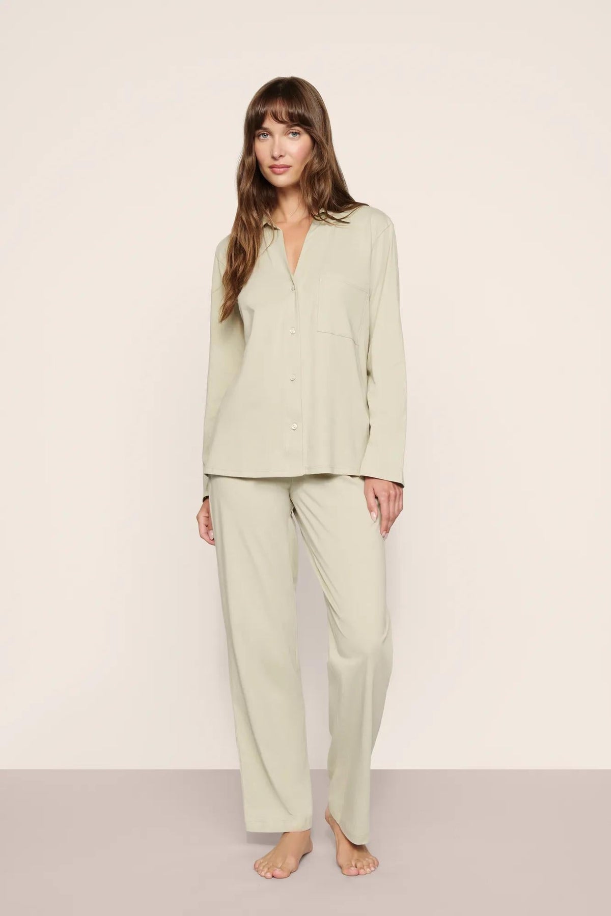 Organic Pima Cotton Long PJ Set in Sandstone