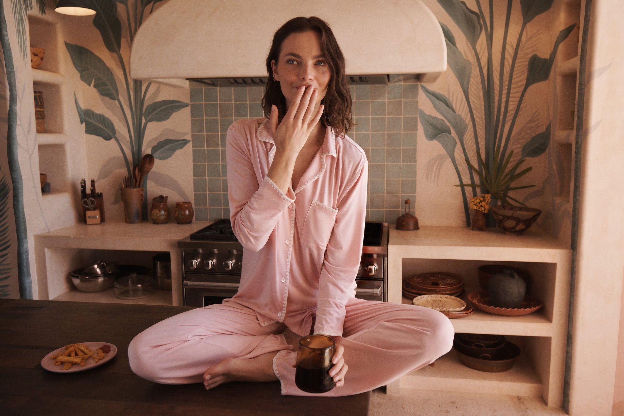 Frida TENCEL™ Modal Long PJ Set in Silver Pink/Ivory 