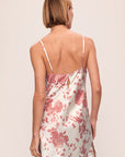 Model is wearing Inez Printed Washable Silk Short Slip in Ikebana Pearl
