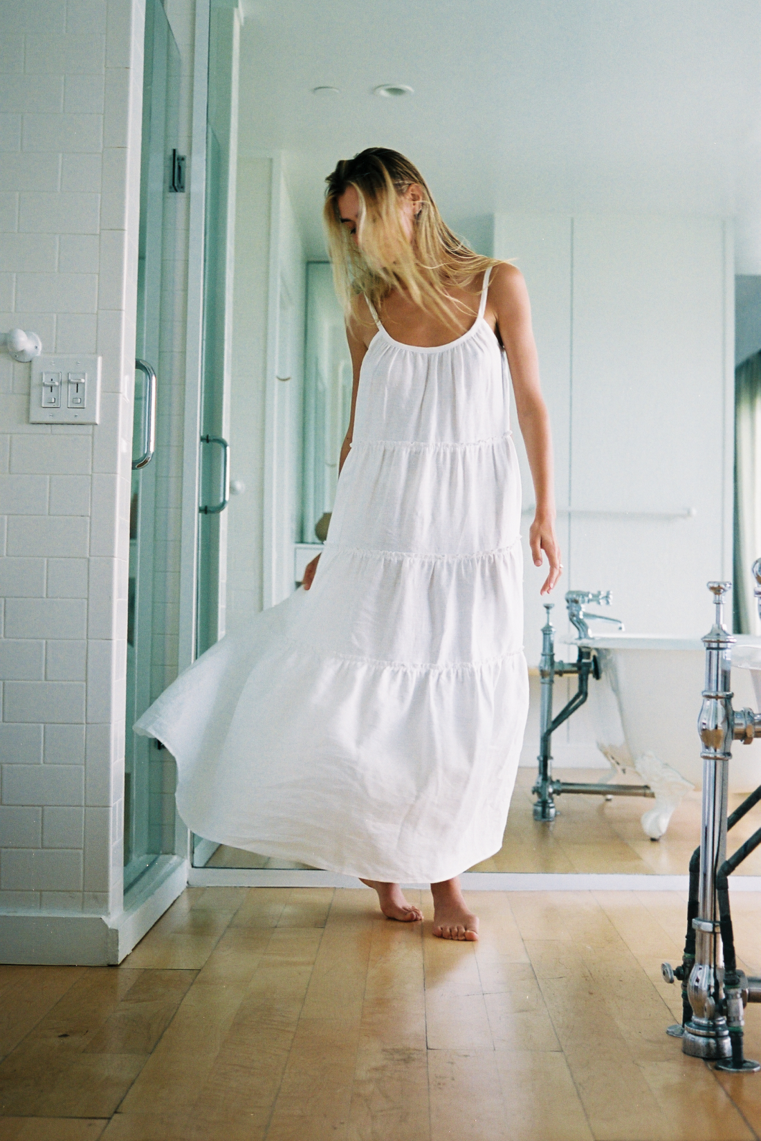 White linen maxi clearance dress