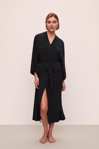 Model is wearing Gisele Tencel™ Modal Everyday Robe in Black
