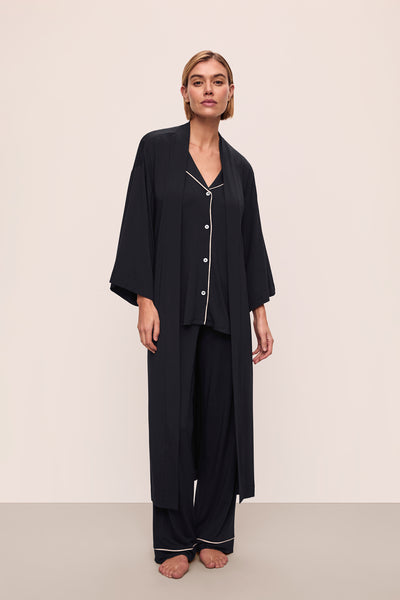 Model is wearing Gisele Tencel™ Modal Everyday Robe in Black
