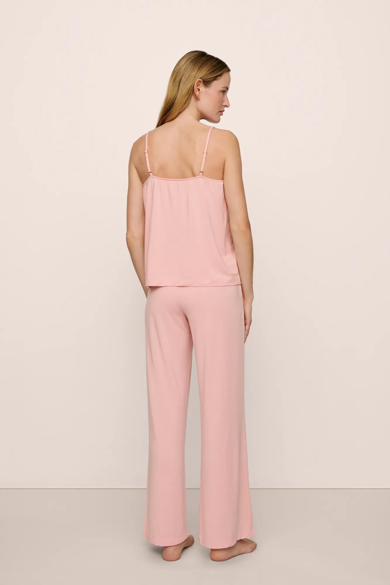 Model is wearing Gisele TENCEL™ Modal Cami & Pant PJ Set in  Silver Pink
