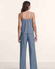 Model is wearing Gisele Printed TENCEL™ Modal Cami & Pant PJ Set in Duo Stripe Slate Blue