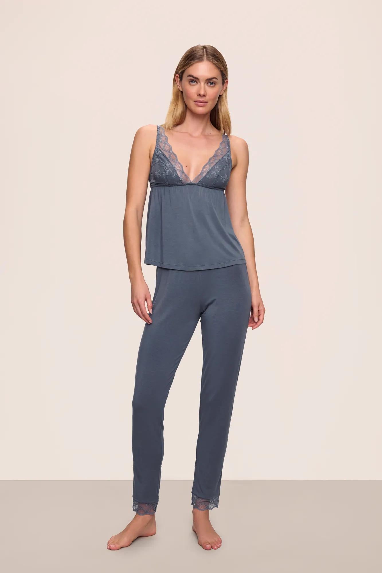 Model is wearing Georgina TENCEL™ Modal Cami & Pant PJ Set in  Peppercorn