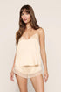 Model is wearing Washable Silk Lace Cami & Short Set in Champagne/Champagne