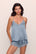 Model is wearing Washable Silk Lace Cami & Short Set in Faded Denim/Faded Denim