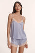 Model is wearing Washable Silk Lace Cami & Short Set in Lavender Dusk/Champagne