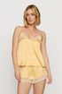 Model is wearing Washable Silk Lace Cami & Short Set in Sunbeam/Champagne
