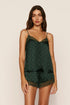 Model is wearing Washable Silk Printed Lace Cami & Short Set in Dot Pine/Pine