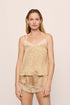 Model is wearing Washable Silk Printed Lace Cami & Short Set in MinkPuff/Champagne