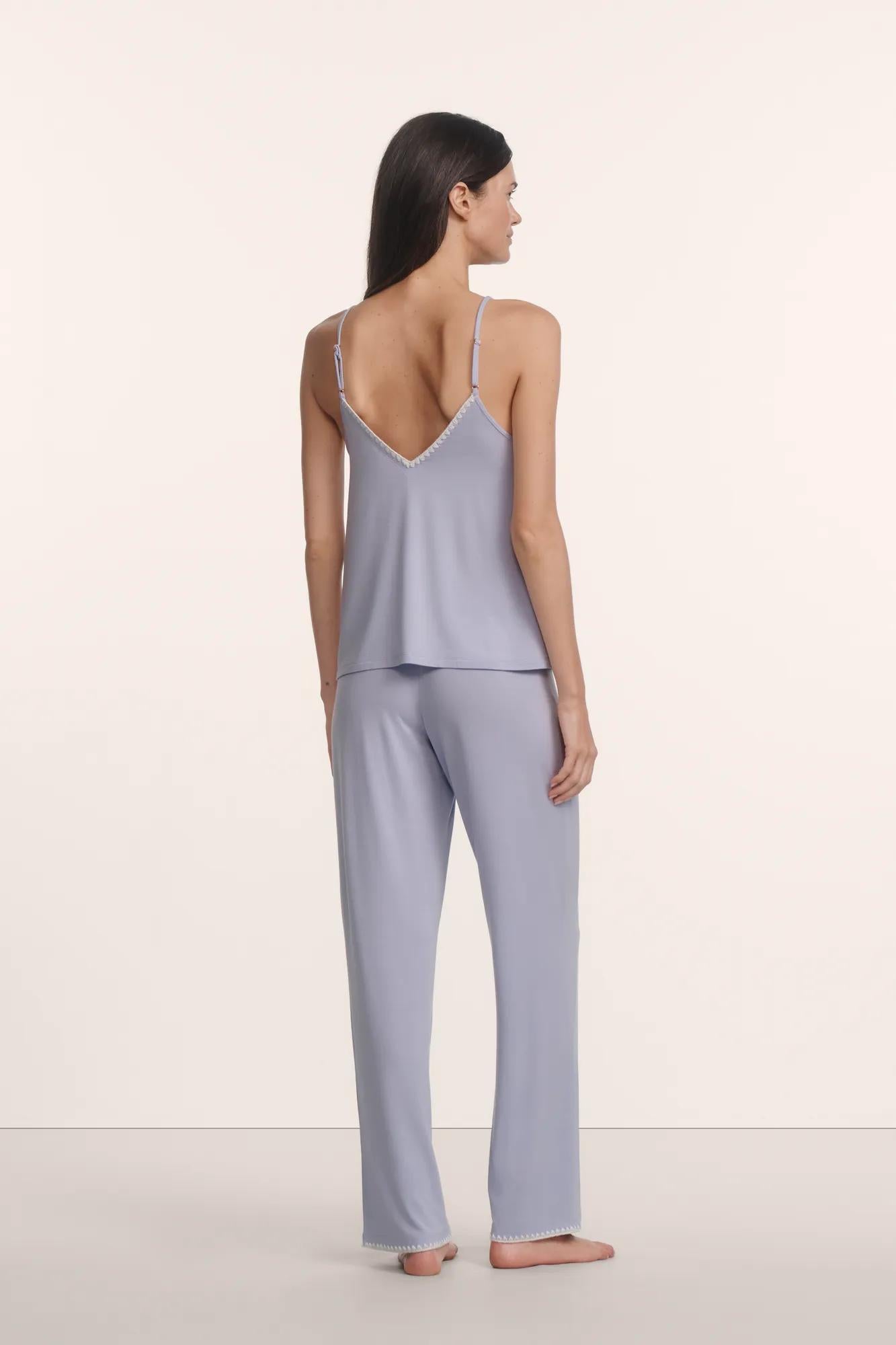 Model is wearing Frida TENCEL™ Modal Cami & Pant PJ Set in Lavender Dusk/Ivory