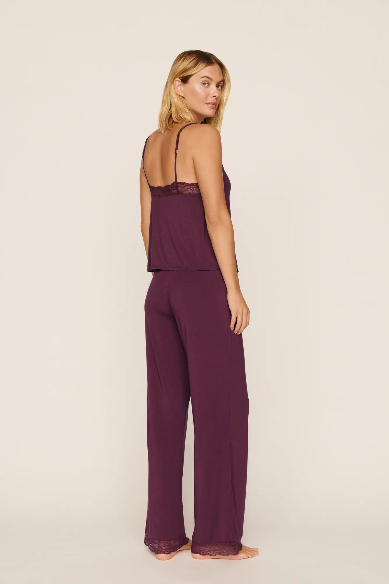 Model is wearing Kari Cami & Pant PJ Set in Wildberry