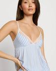 Model is wearing Isla TENCEL™ Modal Cami & Straight Leg Pant PJ Set in Regatta Stripe Summer Blue/Whi