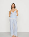 Model is wearing Isla TENCEL™ Modal Cami & Straight Leg Pant PJ Set in Regatta Stripe Summer Blue/Whi
