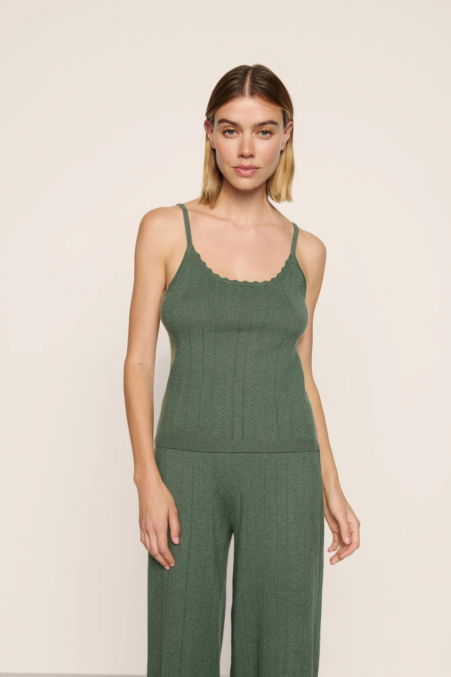Pointelle Sweater Scoop Neck Cami in Desert Sage