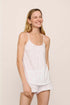 Model is wearing Gisele TENCEL™ Printed Modal Ruffle Cami & Shortie Short Set in SummerDaisyWhite