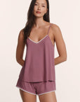 Model is wearing Frida TENCEL™ Modal Cami & Shortie Short PJ Set in Lavender Dusk/Ivory