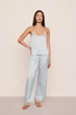 Model is wearing Washable Silk Lace Cami & Pant Set  in Powder Blue/Champagne