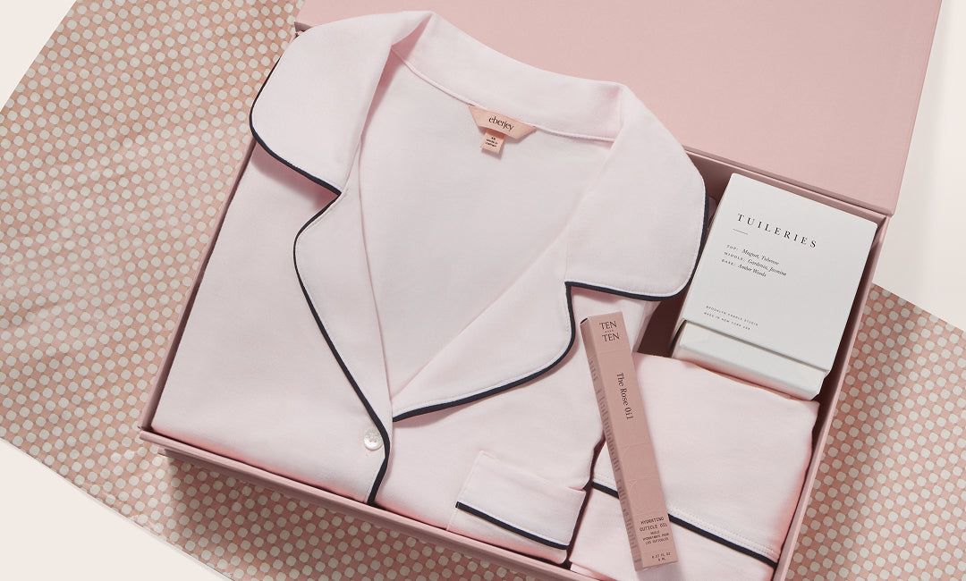Image of bundle with Gisele Long PJ Set in Sorbet Pink/Black, The Rose Cuticle Oil and a Tuileries Candle