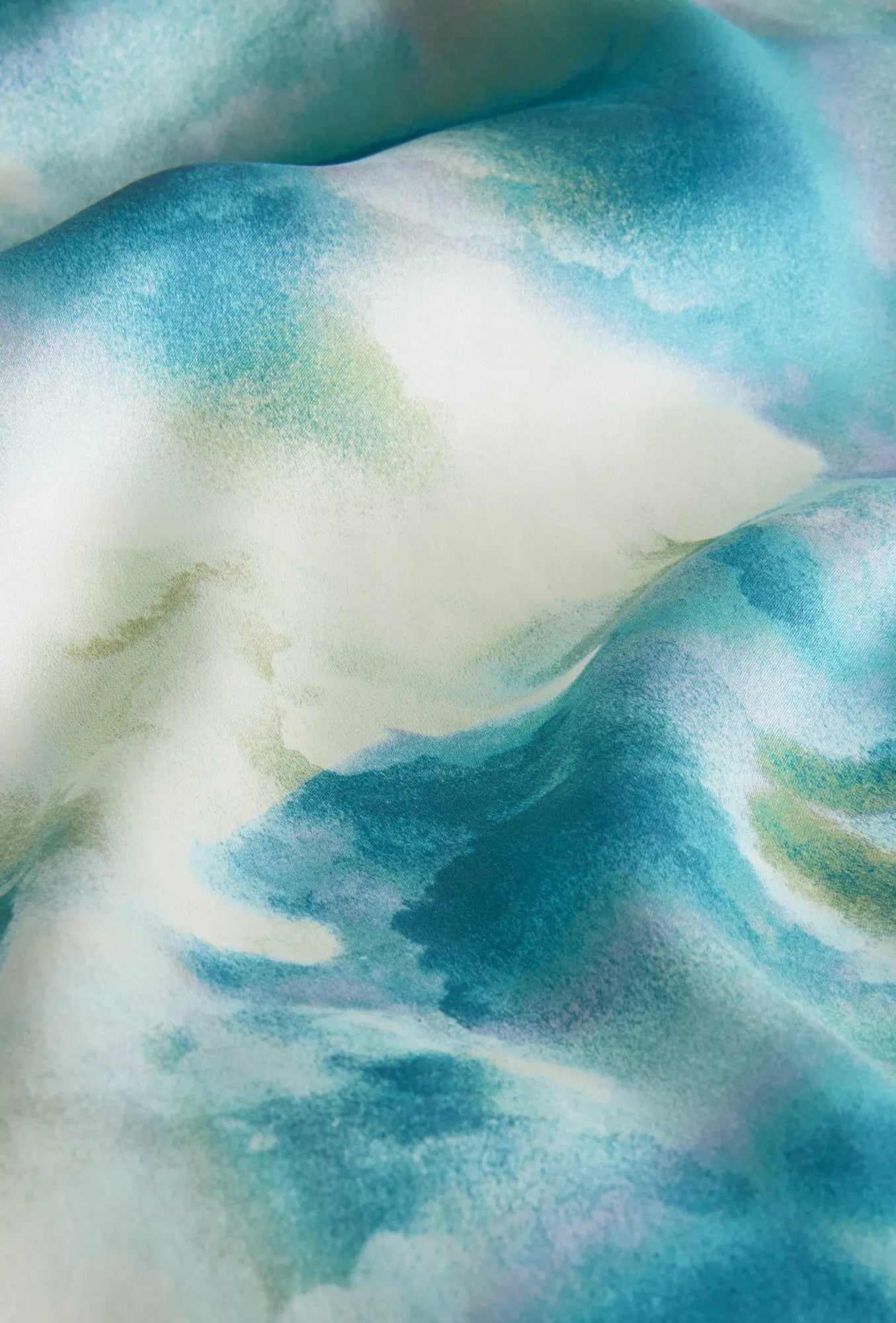 Fabric detail shot of Printed Washable Silk in Seafoam Sky Blue Lagoon/Ivory
