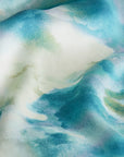 Fabric detail shot of Printed Washable Silk in Seafoam Sky Blue Lagoon/Ivory