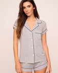 Model is wearing Gisele Printed TENCEL™ Modal Shortie Short PJ Set  in  Geo Sphere Gray Dawn