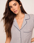Model is wearing Gisele Printed TENCEL™ Modal Shortie Short PJ Set  in  Geo Sphere Gray Dawn