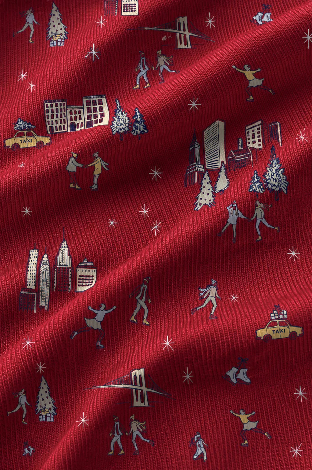 Gisele Printed TENCEL™ Modal fabric in Winter Skating Holly Red/Ivory