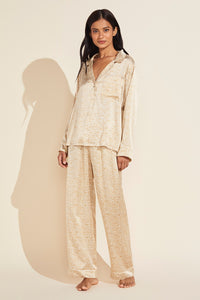 Inez Washable Silk Printed Long PJ Set Mink Puff Bone Eberjey