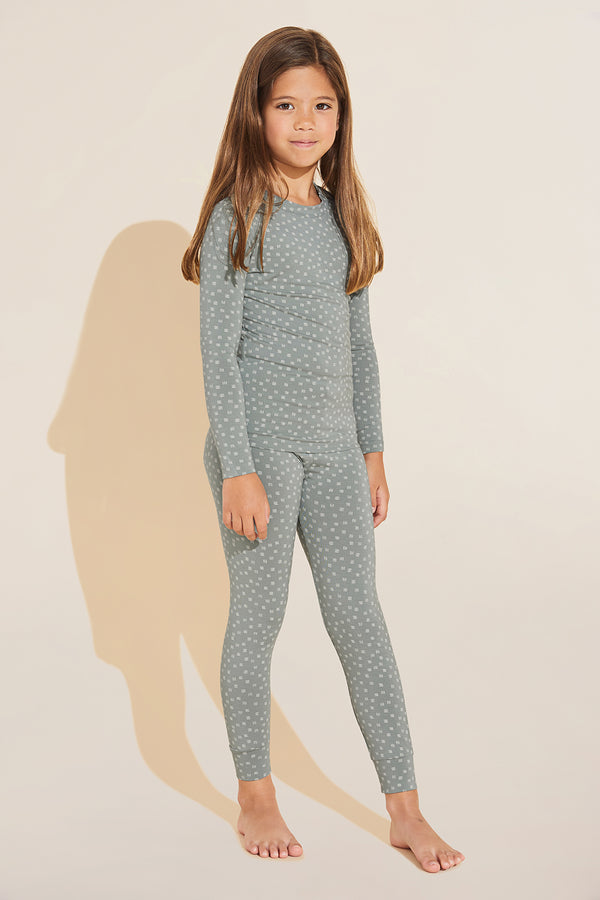 Kids TENCEL™ Modal Unisex Long PJ Set - Artisan Trace Willow Green