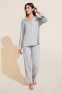 Model wears Gisele TENCEL™ Modal Long PJ Set in Heather Grey/Sorbet Pink.