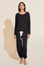 Model is wearing the Gisele TENCEL™ Modal Slouchy PJ Set in Black/Ivory.